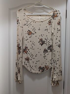 Free People Cream Floral Long-Sleeve Blouse